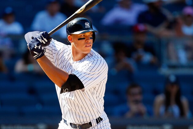 NEW YORK, NY - JULY 05:  Aaron Judge #99 of the New York Yankees in action against the Toronto Blue Jays at Yankee Stadium on July 5, 2017 in the Bronx borough of New York City. The Blue Jays defeated the Yankees 7-6.  (Photo by Jim McIsaac/Getty Images)
