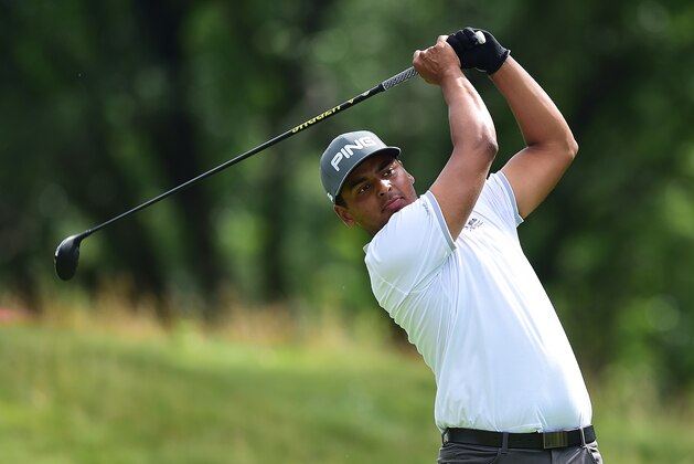WHITE SULPHUR SPRINGS, WV - JULY 07:  Sebastian Munoz of Colombia tees off the 14th tee during round two of The Greenbrier Classic held at the Old White TPC on July 7, 2017 in White Sulphur Springs, West Virginia.  (Photo by Jared C. Tilton/Getty Images)