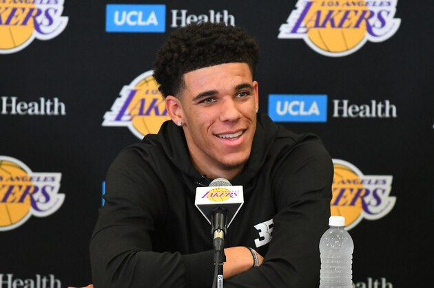 LOS ANGELES, CA - JUNE 23:  Lonzo Ball #2 of the Los Angeles Lakers talks to the media during a press conference at their training faculity in June 23, 2017 in Los Angeles, California.  (Photo by Jayne Kamin-Oncea/Getty Images)