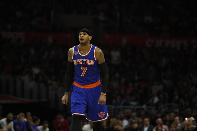New York Knicks forward Carmelo Anthony during the second half of the team's NBA basketball game against the Los Angeles Clippers, Monday, March 20, 2017, in Los Angeles. (AP Photo/Ryan Kang) New York Knicks forward Carmelo Anthony during the second half of the team's NBA basketball game against the Los Angeles Clippers, Monday, March 20, 2017, in Los Angeles. (AP Photo/Ryan Kang)