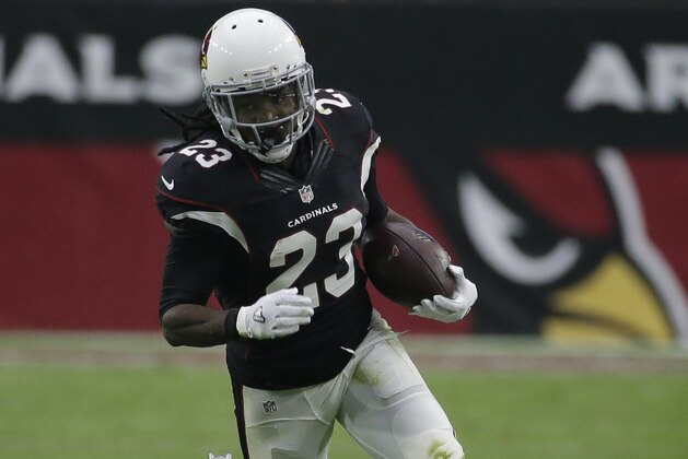 Arizona Cardinals running back Chris Johnson (23) an NFL football game against the Los Angeles Rams, Sunday, Oct. 2, 2016, in Glendale, Ariz.  (AP Photo/Rick Scuteri)