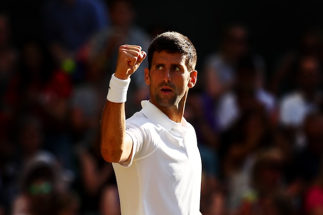 LONDON, ENGLAND - JULY 08:  Novak Djokovic of Serbia celebrates victory after the Gentlemen's Singles third round match against Ernests Gulbis of Latvia on day six of the Wimbledon Lawn Tennis Championships at the All England Lawn Tennis and Croquet Club on July 8, 2017 in London, England.  (Photo by Clive Brunskill/Getty Images)