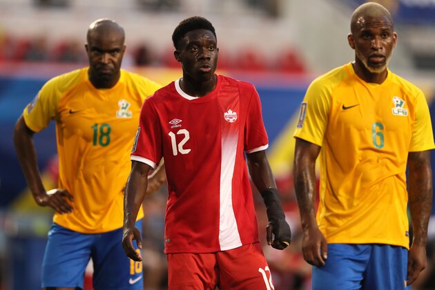 HARRISON, NJ - JULY 07:  Alphonso Davies of Canada looks on during the 2017 CONCACAF Gold Cup Group A match between French Guiana and Canada at Red Bull Arena on July 7, 2017 in Harrison, New Jersey.  (Photo by Matthew Ashton - AMA/Getty Images)