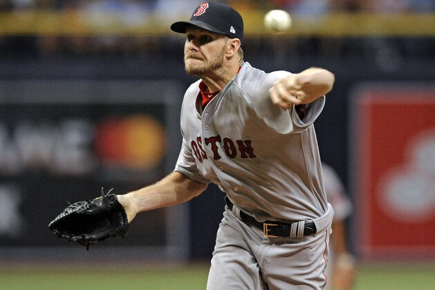 Boston Red Sox starter Chris Sale pitches against the Tampa Bay Rays, striking out the side, during the first inning of a baseball game Thursday, July 6, 2017, in St. Petersburg, Fla. (AP Photo/Steve Nesius)