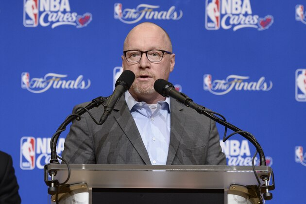 CLEVELAND, OH - JUNE 28 General Manager David Griffin of the Cleveland Cavaliers speaks to the guests at the 2017 NBA Finals Cares Legacy Project as part of the 2017 NBA Finals on June 8, 2017 at Boys & Girls Clubs of Cleveland at East Tech High School in Cleveland, Ohio. NOTE TO USER: User expressly acknowledges and agrees that, by downloading and or using this photograph, User is consenting to the terms and conditions of the Getty Images License Agreement. Mandatory Copyright Notice: Copyright 2017 NBAE (Photo by David Dow/NBAE via Getty Images)