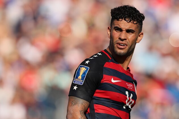 NASHVILLE, TN - JULY 08:  Dom Dwyer of the United States looks on during the 2017 CONCACAF Gold Cup Group B match between the United States and Panama at Nissan Stadium on July 8, 2017 in Nashville, Tennessee.  (Photo by Matthew Ashton - AMA/Getty Images)