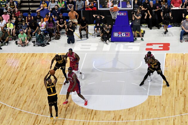 TULSA, OK - JULY 09:  Chauncey Billups #1 of the Killer 3s attempts a shot against Tri-State during week three of the BIG3 three on three basketball league at BOK Center on July 9, 2017 in Tulsa, Oklahoma. (Photo by J Pat Carter/BIG3/Getty Images)