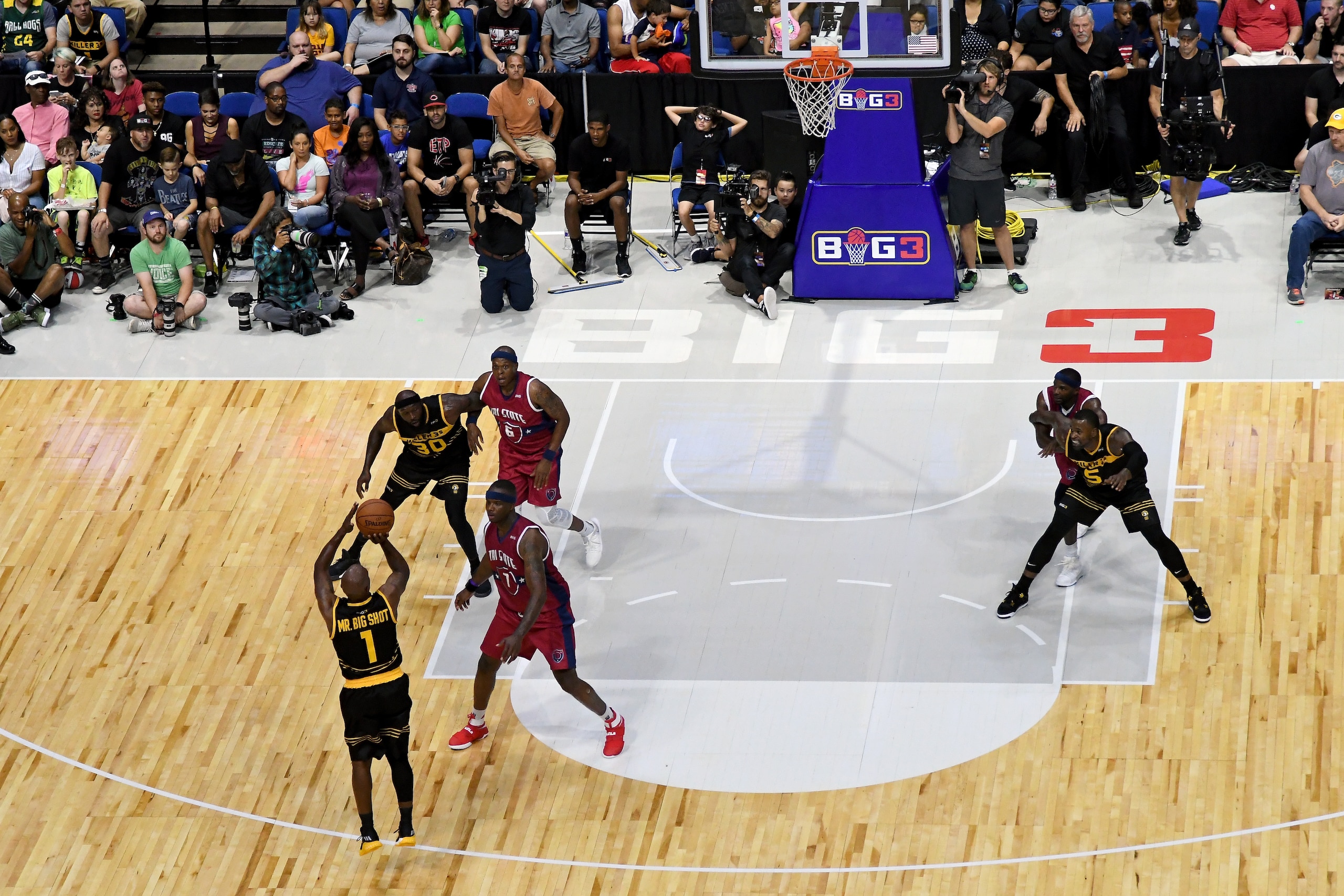 TULSA, OK - JULY 09:  Chauncey Billups #1 of the Killer 3s attempts a shot against Tri-State during week three of the BIG3 three on three basketball league at BOK Center on July 9, 2017 in Tulsa, Oklahoma. (Photo by J Pat Carter/BIG3/Getty Images)