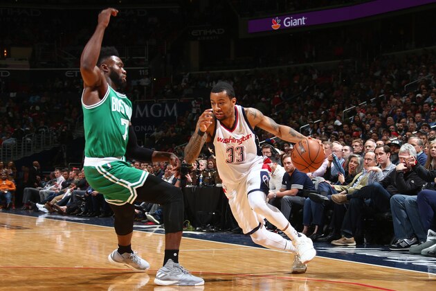WASHINGTON, DC - MAY 4: Trey Burke #33 of the Washington Wizards handles the ball against the Boston Celtics in Game Three of the Eastern Conference Semifinals of the 2017 NBA Playoffs on May 4, 2016 at Verizon Center in Washigton, DC. NOTE TO USER: User expressly acknowledges and agrees that, by downloading and or using this Photograph, user is consenting to the terms and conditions of the Getty Images License Agreement. Mandatory Copyright Notice: Copyright 2017 NBAE (Photo by Ned Dishman/NBAE via Getty Images)