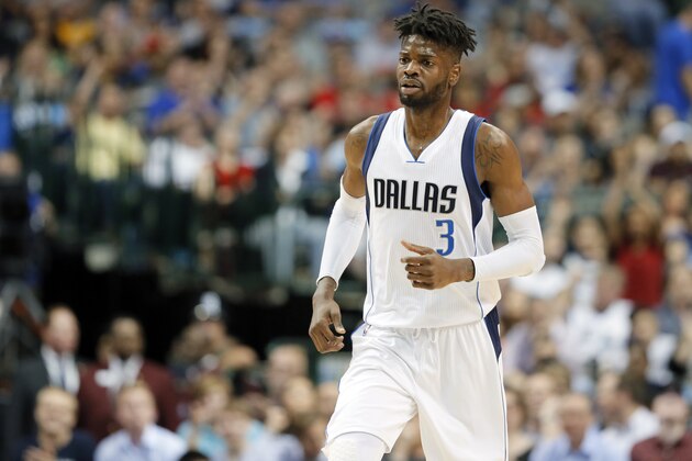 Dallas Mavericks forward Nerlens Noel runs up court during an NBA basketball game against the Los Angeles Clippers in Dallas, Thursday, March 23, 2017. (AP Photo/Tony Gutierrez)