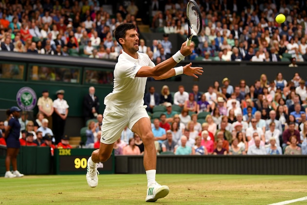LONDON, ENGLAND - JULY 11: Novak Djokovic of Serbia plays a forehand during the Gentlemen's Singles fourth round match against Adrian Mannarino of France on day eight of the Wimbledon Lawn Tennis Championships at the All England Lawn Tennis and Croquet Club on July 11, 2017 in London, England. (Photo by Shaun Botterill/Getty Images) LONDON, ENGLAND - JULY 11: Novak Djokovic of Serbia plays a forehand during the Gentlemen's Singles fourth round match against Adrian Mannarino of France on day eight of the Wimbledon Lawn Tennis Championships at the All England Lawn Tennis and Croquet Club on July 11, 2017 in London, England. (Photo by Shaun Botterill/Getty Images)