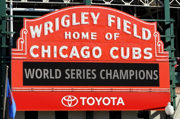 CHICAGO, IL - NOVEMBER 04:  The Wrigley Field marquee displays 'World Series Champions' during the 2016 World Series victory parade for the Chicago Cubs on November 4, 2016 in Chicago, Illinois. The Cubs won their first World Series championship in 108 years after defeating the Cleveland Indians 8-7 in Game 7. (Photo by Dylan Buell/Getty Images)