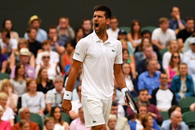 LONDON, ENGLAND - JULY 11: Novak Djokovic of Serbia reacts during the Gentlemen's Singles fourth round match against Adrian Mannarino of France on day eight of the Wimbledon Lawn Tennis Championships at the All England Lawn Tennis and Croquet Club on July 11, 2017 in London, England. (Photo by Shaun Botterill/Getty Images) LONDON, ENGLAND - JULY 11: Novak Djokovic of Serbia reacts during the Gentlemen's Singles fourth round match against Adrian Mannarino of France on day eight of the Wimbledon Lawn Tennis Championships at the All England Lawn Tennis and Croquet Club on July 11, 2017 in London, England. (Photo by Shaun Botterill/Getty Images)