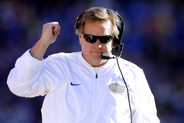 BATON ROUGE, LA - NOVEMBER 19:  Head coach Jim McElwain of the Florida Gators  reacts during a game against the LSU Tigers at Tiger Stadium on November 19, 2016 in Baton Rouge, Louisiana. Florida won 16-10.  (Photo by Jonathan Bachman/Getty Images)