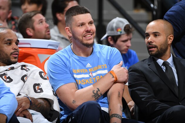 DENVER, CO - DECEMBER 19: Mike Miller #3 of the Denver Nuggets looks on during the game against the Dallas Mavericks on December 19, 2016 at the Pepsi Center in Denver, Colorado. NOTE TO USER: User expressly acknowledges and agrees that, by downloading and/or using this Photograph, user is consenting to the terms and conditions of the Getty Images License Agreement. Mandatory Copyright Notice: Copyright 2016 NBAE (Photo by Garrett Ellwood/NBAE via Getty Images)