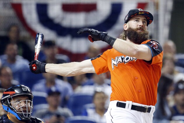 Colorado Rockies' Charlie Blackmon competes during the MLB baseball All-Star Home Run Derby, Monday, July 10, 2017, in Miami. (AP Photo/Wilfredo Lee)
