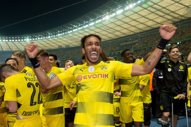 BERLIN, GERMANY - MAY 27: Pierre-Emerick Aubameyang of Dortmund celebrates after winning the DFB Cup final match between Eintracht Frankfurt and Borussia Dortmund at Olympiastadion on May 27, 2017 in Berlin, Germany. (Photo by TF-Images/Getty Images) BERLIN, GERMANY - MAY 27: Pierre-Emerick Aubameyang of Dortmund celebrates after winning the DFB Cup final match between Eintracht Frankfurt and Borussia Dortmund at Olympiastadion on May 27, 2017 in Berlin, Germany. (Photo by TF-Images/Getty Images)