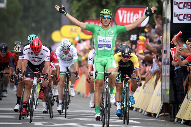 BERGERAC, FRANCE - JULY 11:  Marcel Kittel of Germany riding for Quick-Step Floors celebrates winning stage 10 of the 2017 Le Tour de France, a 178km stage from Périgueux to Bergerac on July 11, 2017 in Bergerac, France.  (Photo by Chris Graythen/Getty Images)