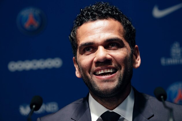 Paris Saint Germain&#x27;s (PSG) new Brazilian defender Dani Alves gives a press conference on July 12, 2017, in Paris.
Alves has signed a two-year deal with Paris Saint-Germain, the French club confirmed on July 12. / AFP PHOTO / Thomas SAMSON        (Photo credit should read THOMAS SAMSON/AFP/Getty Images)