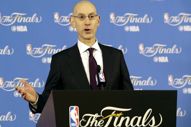 NBA Commissioner Adam Silver speaks at a news conference before Game 1 of basketball's NBA Finals between the Golden State Warriors and the Cleveland Cavaliers in Oakland, Calif., Thursday, June 1, 2017. (AP Photo/Jeff Chiu)