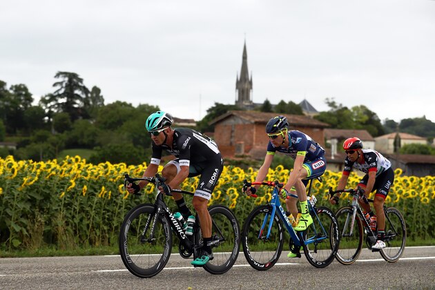 PAU, FRANCE - JULY 12: (l-r) Maciej Bodnar of Poland and Bora-Hansgrohe, Frederik Backaert of Belgium and Wanty - Groupe Gobvert and Marco Marcato of Italy and Team Emirates form the breakaway group stage eleven of Le Tour de France 2017, a 203.5km road stage from Eymet to Pau on July 12, 2017 in Pau, France. (Photo by Bryn Lennon/Getty Images) PAU, FRANCE - JULY 12: (l-r) Maciej Bodnar of Poland and Bora-Hansgrohe, Frederik Backaert of Belgium and Wanty - Groupe Gobvert and Marco Marcato of Italy and Team Emirates form the breakaway group stage eleven of Le Tour de France 2017, a 203.5km road stage from Eymet to Pau on July 12, 2017 in Pau, France. (Photo by Bryn Lennon/Getty Images)