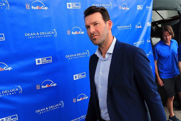 FORT WORTH, TX - MAY 27:  Former Dallas Cowboys quarterback and on-air talent Tony Romo exits the broadcast booth during Round three of the DEAN & DELUCA Invitational at Colonial Country Club on May 27, 2017 in Fort Worth, Texas.  (Photo by Tom Pennington/Getty Images)