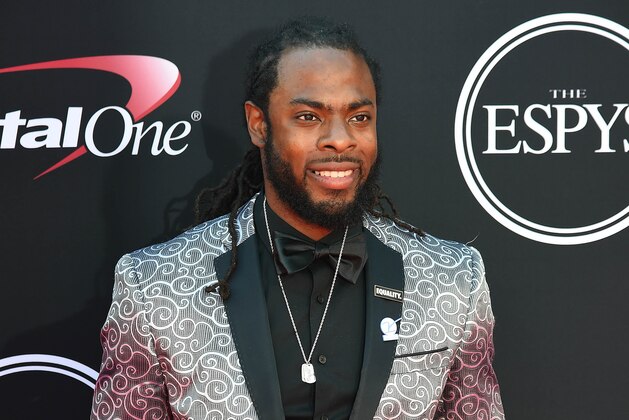 July 12, 2017; Los Angeles, CA, USA; Seattle Seahawks player Richard Sherman arrives for the 2017 ESPYS at Microsoft Theater. Mandatory Credit: Jayne Kamin-Oncea-USA TODAY Sports