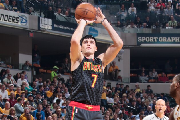 INDIANAPOLIS, IN - APRIL 12: Ersan Ilyasova #7 of the Atlanta Hawks shoots the ball against the Indiana Pacers on April 12, 2017 at Bankers Life Fieldhouse in Indianapolis, Indiana. NOTE TO USER: User expressly acknowledges and agrees that, by downloading and or using this Photograph, user is consenting to the terms and conditions of the Getty Images License Agreement. Mandatory Copyright Notice: Copyright 2017 NBAE (Photo by Ron Hoskins/NBAE via Getty Images)