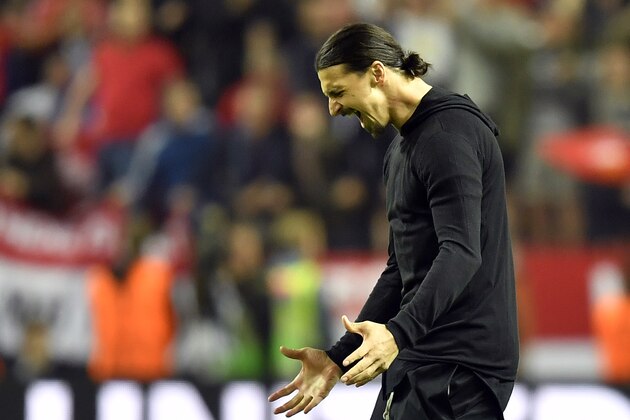 United's Zlatan Ibrahimovic celebrates at the end of the soccer Europa League final between Ajax Amsterdam and Manchester United at the Friends Arena in Stockholm, Sweden, Wednesday, May 24, 2017. (AP Photo/Martin Meissner)