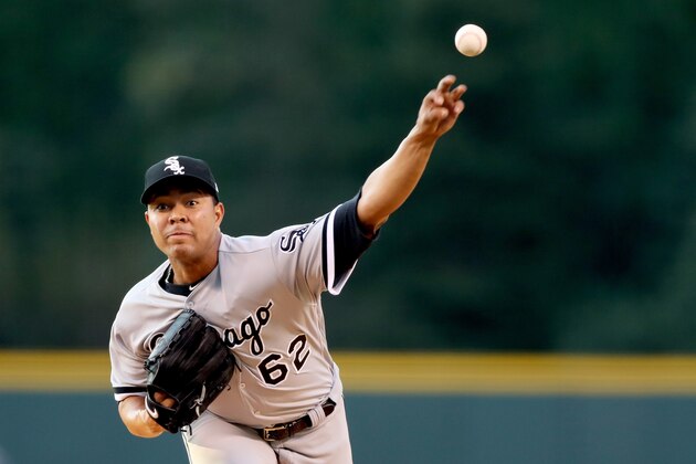 DENVER, CO - JULY 08:  Starting pitcher Jose Quintana #62 throws in the first inning against the Colorado Rockies at Coors Field on July 8, 2017 in Denver, Colorado.  (Photo by Matthew Stockman/Getty Images)