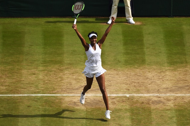 LONDON, ENGLAND - JULY 13: Venus Williams of The United States celebrates match point and victory during the Ladies Singles semi final match against Johanna Konta of Great Britain on day ten of the Wimbledon Lawn Tennis Championships at the All England Lawn Tennis and Croquet Club at Wimbledon on July 13, 2017 in London, England. (Photo by Shaun Botterill/Getty Images) LONDON, ENGLAND - JULY 13: Venus Williams of The United States celebrates match point and victory during the Ladies Singles semi final match against Johanna Konta of Great Britain on day ten of the Wimbledon Lawn Tennis Championships at the All England Lawn Tennis and Croquet Club at Wimbledon on July 13, 2017 in London, England. (Photo by Shaun Botterill/Getty Images)