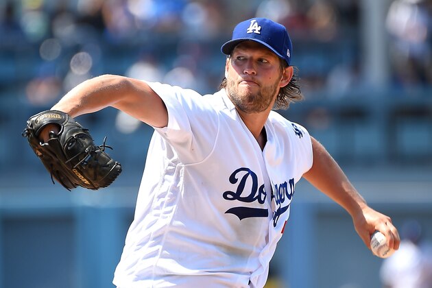 LOS ANGELES, CA - JULY 09:  Clayton Kershaw #22 of the Los Angeles Dodgers  in the ninth inning against the Kansas City Royals at Dodger Stadium on July 9, 2017 in Los Angeles, California.  (Photo by Jayne Kamin-Oncea/Getty Images)