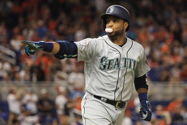 MIAMI, FL - JULY 11:  Robinson Cano #22 of the Seattle Mariners and the American League celebrates hitting a home run in the tenth inning against the National League during the 88th MLB All-Star Game at Marlins Park on July 11, 2017 in Miami, Florida.  (Photo by Mike Ehrmann/Getty Images)