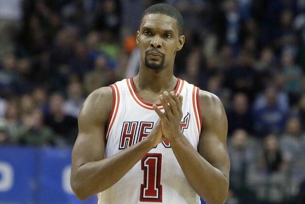 FILE - In this Feb. 3, 2016, file photo, Miami Heat forward Chris Bosh (1) reacts to a call during the second half of an NBA basketball game against the Dallas Mavericks, in Dallas. Bosh was dealing with more than one blood clot earlier this year, and said Wednesday, Sept. 21, 2016, that he felt written off when Miami Heat team doctors advised him that the situation would likely be career-ending. (AP Photo/LM Otero, File) FILE - In this Feb. 3, 2016, file photo, Miami Heat forward Chris Bosh (1) reacts to a call during the second half of an NBA basketball game against the Dallas Mavericks, in Dallas. Bosh was dealing with more than one blood clot earlier this year, and said Wednesday, Sept. 21, 2016, that he felt written off when Miami Heat team doctors advised him that the situation would likely be career-ending. (AP Photo/LM Otero, File)