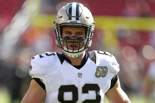 New Orleans Saints tight end Coby Fleener during action against the San Francisco 49ers during an NFL football game Sunday, Nov. 6, 2016, in Santa Clara, CA. The Saints pummeled the Niners 41-23. (Daniel Gluskoter/AP Images for Panini)