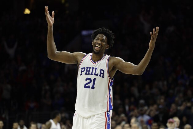 Philadelphia 76ers' Joel Embiid in action during an NBA basketball game against the Toronto Raptors, Wednesday, Jan. 18, 2017, in Philadelphia. (AP Photo/Matt Slocum)