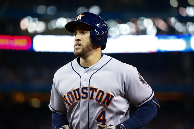 Jul 7, 2017; Toronto, Ontario, CAN; Houston Astros center fielder George Springer (4) returns to the dugout at an MLB game against the Toronto Blue Jays at Rogers Centre. Mandatory Credit: Kevin Sousa-USA TODAY Sports Jul 7, 2017; Toronto, Ontario, CAN; Houston Astros center fielder George Springer (4) returns to the dugout at an MLB game against the Toronto Blue Jays at Rogers Centre. Mandatory Credit: Kevin Sousa-USA TODAY Sports