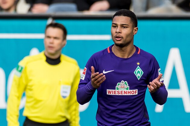 AUGSBURG, GERMANY - FEBRUARY 05: Serge Gnabry of Bremen gestures during the Bundesliga match between FC Augsburg and Werder Bremen at WWK Arena on February 5, 2017 in Augsburg, Germany. (Photo by TF-Images/Getty Images)