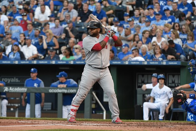 KANSAS CITY, MO -JUNE 19: Pablo Sandoval #48 of the Boston Red Sox bats against the Kansas City Royals at Kauffman Stadium on June 19, 2017 in Kansas City, Missouri. (Photo by Ed Zurga/Getty Images)