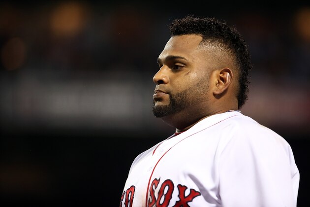 BOSTON, MA - JUNE 09:  Pablo Sandoval  #48 of the Boston Red Sox reacts during a game against the Detroit Tigers at Fenway Park on June 9, 2017 in Boston, Massachusetts.  (Photo by Adam Glanzman/Getty Images)
