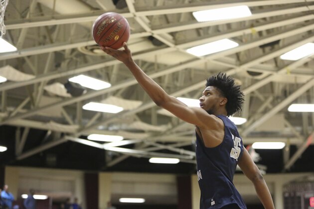 Sierra Canyon's Marvin Bagley III #35 warms up against La Lumiere during a high school basketball game at the 2017 Hoophall Classic on Monday, January 16, 2017, in Springfield, MA.. Sierra Canyon won the game. (AP Photo/Gregory Payan)