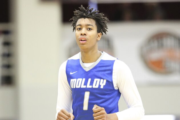 Archbishop Molloy's Moses Brown is seen in action against Notre Dame during a high school basketball game at the 2017 Hoophall Classic on Saturday, January 14,, 2017, in Springfield, MA. Notre Dame won the game.(AP PhototGregory Payan) Archbishop Molloy's Moses Brown is seen in action against Notre Dame during a high school basketball game at the 2017 Hoophall Classic on Saturday, January 14,, 2017, in Springfield, MA. Notre Dame won the game.(AP PhototGregory Payan)