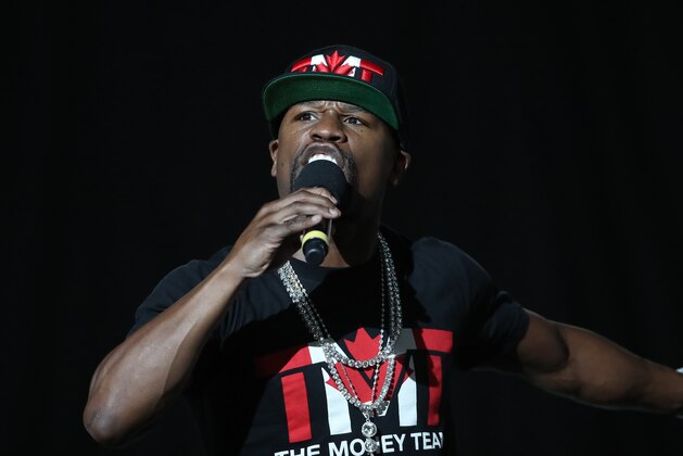 Jul 12, 2017; Toronto, Ontario, Canada; Floyd Mayweather speaks during a world tour press conference to promote the upcoming Mayweather vs McGregor boxing fight at Budweiser Stage. Mandatory Credit: Tom Szczerbowski-USA TODAY Sports