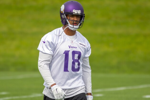 Minnesota Vikings wide receiver Michael Floyd watches during NFL football practice Tuesday, June 13, 2017, in Eden Prairie, Minn.(AP Photo/Andy Clayton-King)