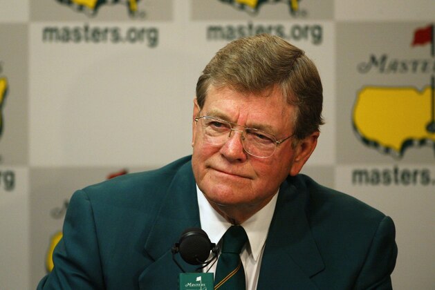 AUGUSTA, GA - APRIL 7:  William 'Hootie' Johnson, Chairman of the Augusta National Golf Club greets the media during the third practice day for the Masters at the Augusta National Golf Club on April 7, 2004 in Augusta, Georgia.  (Photo by Harry How/Getty Images)