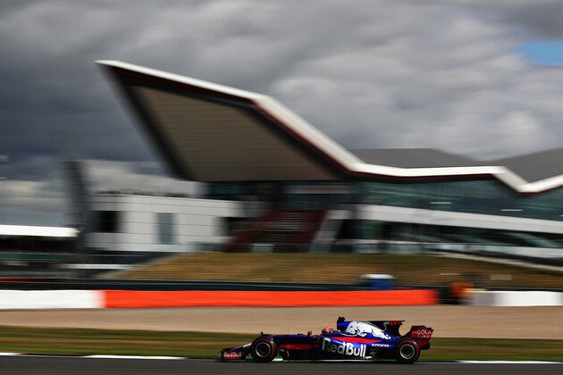 NORTHAMPTON, ENGLAND - JULY 14: Daniil Kvyat of Russia driving the (26) Scuderia Toro Rosso STR12 on track during practice for the Formula One Grand Prix of Great Britain at Silverstone on July 14, 2017 in Northampton, England.  (Photo by Clive Mason/Getty Images)