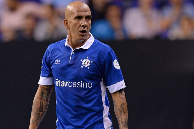 Italy's Paolo Di Canio is pictured during the Star Sixes football match between Brazil and Italy at the O2 Arena in London on July 13, 2017. 
Star Sixes is the first-ever competitive tournament for world-renowned former international footballers. Twelve national teams featuring a host of stellar names go head-to-head at Londons iconic O2 Arena in an exciting six-a-side competition with the inaugural Star Sixes trophy at stake. / AFP PHOTO / OLLY GREENWOOD        (Photo credit should read OLLY GREENWOOD/AFP/Getty Images)