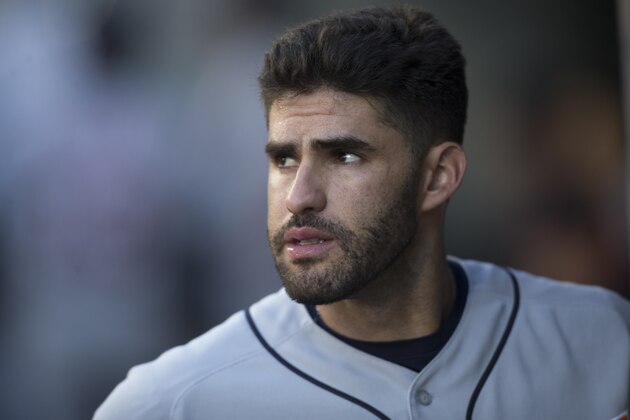 SEATTLE, WA - JUNE 22: J.D. Martinez #28 of the Detroit Tigers is pictured in the dugout before game Detroit Tigers at Safeco Field on June 22, 2017 in Seattle, Washington. The Mariners won the 9-6. (Photo by Stephen Brashear/Getty Images)