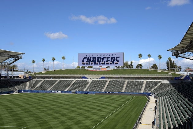 Feb 22, 2017; Carson, CA, USA; General overall view of Los Angeles Chargers logo on the scoreboard at the StubHub Center. The venue will serve as the home of the Chargers for 2017 and 2018 seasons as part of owner Dean Spanos (not pictured) relocation of the franchise from San Diego. Mandatory Credit: Kirby Lee-USA TODAY Sports