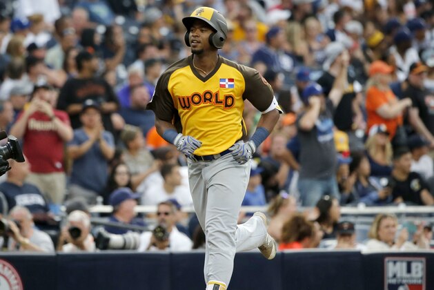 World Team's Eloy Jimenez, of the Chicago Cubs, rounds the bases after hitting a three run home run against the U.S. Team during the ninth inning of the All-Star Futures baseball game, Sunday, July 10, 2016, in San Diego. (AP Photo/Lenny Ignelzi) World Team's Eloy Jimenez, of the Chicago Cubs, rounds the bases after hitting a three run home run against the U.S. Team during the ninth inning of the All-Star Futures baseball game, Sunday, July 10, 2016, in San Diego. (AP Photo/Lenny Ignelzi)